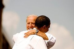 Obama hugs running mate Biden