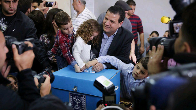 Voting for change. Joint List's Ayman Odeh casts his ballot.