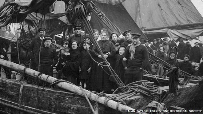 Like today's refugees, Belgians fleeing World War I often took to the sea in overcrowded boats. 