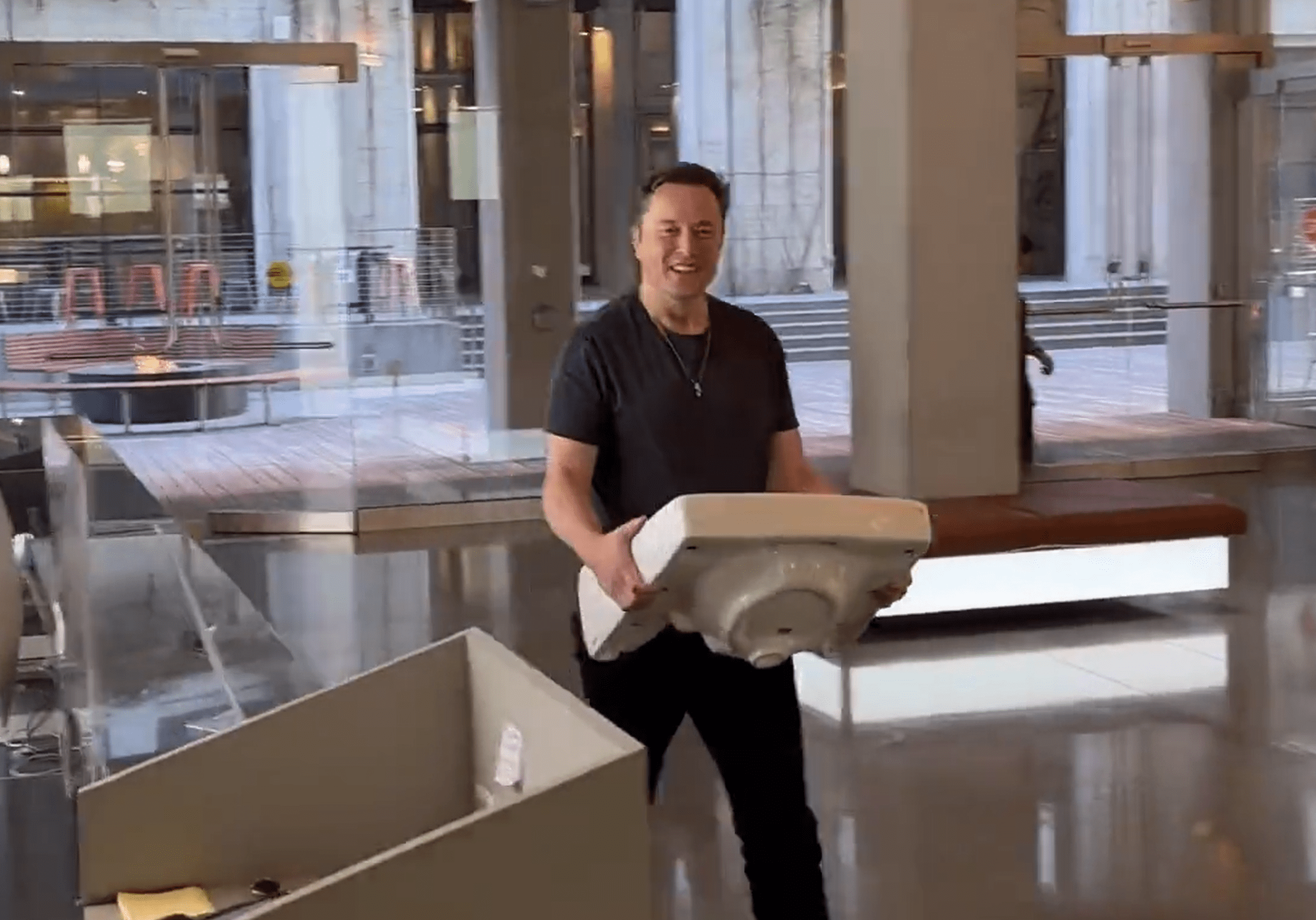 Elon Musk carries a kitchen sink into Twitter HQ